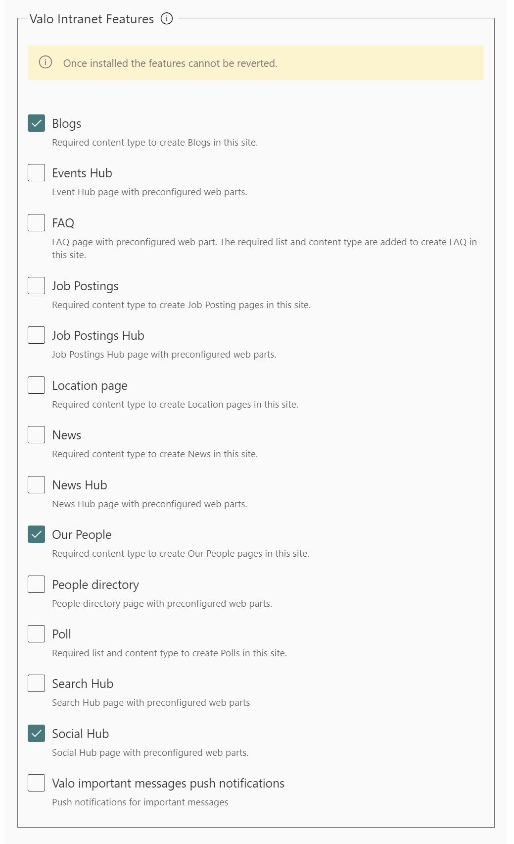 Valo Intranet Features