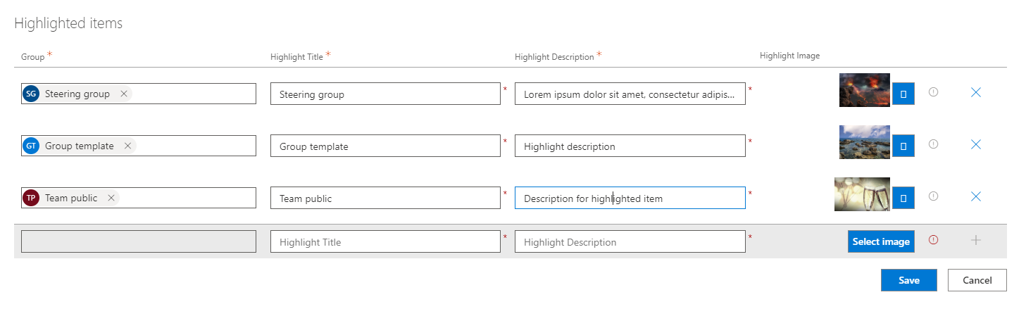 Configure highlighted groups